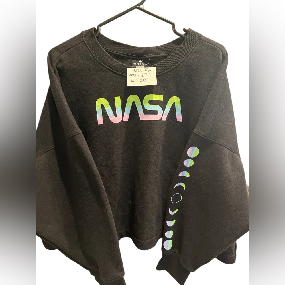 NASA Black Rainbow and moon phases Logo Cropped Sweatshirt